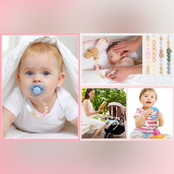 Baby Boy & Girl 2 Pack Silicone Bead Pacifier/Teether Toy Clip - Picture 11 of 11